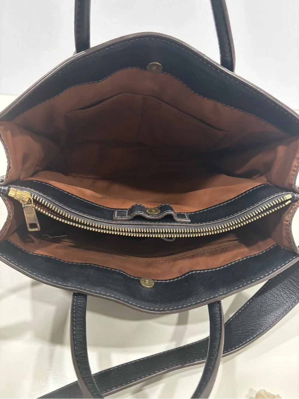 Fossil Black Leather Satchel with Dual Top Handles/shoulder strap